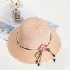 Summer Girls Wide-brimmed Bow Sun Hat Flower Decoration Lace Fisherman Hat Outdoor Beach Sun Hat Panama Straw