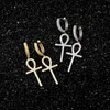 Ankh clé boucles d'oreilles Hip Hop bijoux or argent mode hommes diamant Zircon croix boucle d'oreille