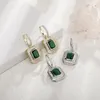 Iced Out Stud Earring Emerald Square Gemstone Drop Earrings Hip Hop High Design Earrings for Women