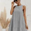 Summer Women Vest Dress Cotton O Neck senza maniche Solid Midi Stitching Large Swing Casual Loose Sundress Vestidos 220630