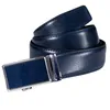 Bälten Hi-Tie Navy Blue äkta läderman Ratchet Midjeband Automatiska spännen 3,5 cm breddklänning Jeans Belt för män med Boxbältes