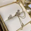 Dangle Chandelier Exquisite Small Crystal Flower Gold Plated Chain Tassel Long Earrings For Women Sweet Asymmetrical JewelryDang6956168