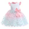 Девушка Принцесса платье с печатью сетчатое платье детские девочки для вечеринки по случаю дня рождения мода детская одежда лето 1-10y