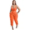 2022 Plus Size Sports Tracks for Women Two Piece Pants Set Sexig Deep V Neck Vest and Bandage Sweatpants Casual Outfits