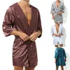 Men Bathrobes Summer Short Sleeve Homewear Silk Pajamas Bathrobe Mens Robes Sleepwear 220426