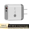 Novo 18W PD QC3.0 USB C Adaptador de energia de carregamento rápido EU UK US Plug para iPhone Xiaomi Samsung