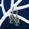 Boucles d'oreilles pendantes en argent sterling 925 avec marcassite et pierre d'agate verte