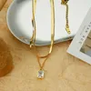 Pendant Necklaces 316L Stainless Steel Fashion Fine Jewelry 2 Layer Geometry Embedded Zircon Charms Chain Choker & PendantsFor Women Gor