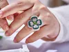 Top Quality Famous Brand Sterling Silver Party Jewelry Heart Rings For Women Four Clover Flower Ring Luxury Zircon Green Diamond