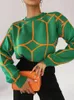 Kvinnors tröjor färgblock grön tröja kvinnor kausal o-hals överdimensionerad pullover höst vinter stickad långärmad mjuk jumpervinnor