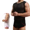 Tank Top Mäns Fitness Kläder Män Bodybuilding Transparent Striped Gym Underkläder Musculation Ropa Hombre Mäns Vest Ärmlös 220421