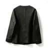 Женская кожаная фальшивая черная куртка Khaki Black Jacket Женский байкерский палаток в офис работы хорошего качества PU Plus Plus 4xlwomen's
