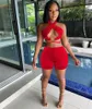 Summer Tracksuits For Women Sets Outfits Sexy Halter Bandage Crop Top Two Piece Female Shorts Suits Solid Vacation Party Wear