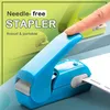 Staple Free Stapler Time Saving Enkla Needle Handhled Mini Portable Creative Safe Student Stationery 220510