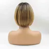 Ombre Black Brown Bob Synthetic Wigs with Bangs Short Straight Wig Heat Resistant Cosplay Party Daily Hair 220622