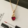 Pendant Necklaces Lovely Gold Color Plating Red Stone Heart Charm Delicate Necklace For Women Girl Casual Pretty Jewel Tone Statement Access