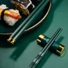 Jankng 5 pares japonês chinês chopsticks sushi sticks reusável metal coreano chopsticks Definir palillo de mesa saudável liga