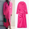 Traf Satin Shirt Dress Woman Wrap Summer Long Women Elegant Sleeve Midi Ladies Es Casual ES 220425