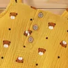 Summer Baby Linen Romper Cartoon Bear Stars Printed Suspender Bodysuit Jumpsuits For Boys And Girls