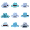 Breda randen hattar himmelblå ull filt jazz fedora män kvinnor sombrero brittisk stil trilby formella panama mössor klänning cowboy sun hatt elob22