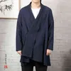 Men's Trenchcoat Chinese Style Long Windbreaker Hanfu Coat Men Vintage Kimono Robes Kung Fu Cardigan Male Cotton Linen Jackets L220706