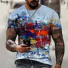 Men's T-Shirts Stitching Art Retro Trend Fashion Casual Colorful 3D Printing Street Harajuku T-shirt Oversized 5XL O Collar