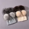 Winter Baby Cute Beanie Hats Thick Warm Double Layer Fluffy Fur Pom High Quality Cashmere Knitted Hats Kids kids J220722