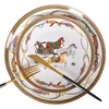 Płyty obiadowe Luksusowe War Horse Bone Chiny Obiadowe Zestaw Royal Feast Porcelan Western Plate Decoration 220307