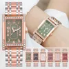 Kol saatleri kare kasa rhinestone dijital ölçekli izleme bayanlar çelik grup saatleri kadın kuvars öğrenci röte feminino clock -wristwatches