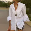 Camicie bianche Estate Donna Solid Flare Sleeve Camicetta primaverile VONDA Sexy scollo a V con bottoni Camicia da ufficio Femininas Blusas W220321