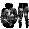 Tute da uomo Cool 3D Skull Print Felpe con cappuccio da uomo Felpe Tute Moda Tuta Autunno e inverno Zipper Felpa con cappuccio Pantaloni Due pezzi S