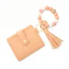 Wristlet Keychain Bracelet Credit Card Holder Wallet Key Ring Silicone Tassel Keychains Beaded Bangle