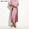 WOTWOY Summer Casual Gonne di base Donna 2020 Office Lady Solid Gonna a tubino a metà polpaccio Donna Gonne lunghe rosa nera Jupe Femme LJ200819