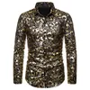 Chemises occasionnelles Hommes Gold Robe d'impression brillante de luxe Design Slim Fit bouton Bouton élégant Hommes Mariage Banquet Chemise