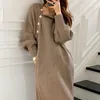 Basic Casual Jurken Designer Luxe Designer Zwarte Gebreide Trui Jurk Dames 2022 Pollover Dikke Gebreide Vrouw Koreaanse Warme Winter Jumper Effen