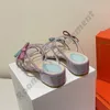 2022 caterina cristal sandales bowknot strass élégant sandale gladiateur 4.5cm talon épais chaussures habillées RENE femmes été talon épais pompes