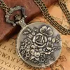 Pocket Watches Watch Bronze Vintage Antique Copper Steampunk Exquisite Carving Rose Flower Quartz Necklace Pendant Clock Thun22