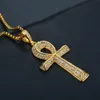 Stainless Steel Pendant Necklaces Gold Plated Men Women Full Diamond Egyptian Anka Life Key link Chain jewelry