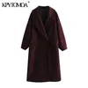 KPYTOMOA Women Fashion Single Button Oversized Woolen Coat Vintage Lantern Sleeve Pockets Female Outerwear Chic Overcoat 201221