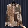 Spring Leopard Patchwork Print Satin Shirt Women Korean Style Polo Neck Långärmad blusar Elegant Fashion Casual Top 220623