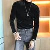 Men's T-Shirts Velvet High Neck T-shirt 2022 Fall/winter Slim-fit Striped Casual Men's Long-sleeved Tight T-shirtMen's