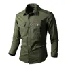 Camicia da uomo cargo moda puro cotone 100% abito solido a maniche lunghe casual slim bomber militare s Camisa Masculina 220322