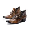 Braune echtes Leder Herren Partystiefel Spitzschuh Stiefeletten Winter Western Cowboystiefel Kleidschuhe