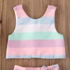 Śliczne maluch niemowlę dzieci Zestaw Set Rainbow Striped Shlee Brease Tops Tutu Księżniczka Spurts Party Stroje Letnie garnitury 220620