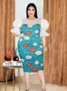 زائد الفساتين الحجم النساء اللباس لبن نفخة الأكمام منتصف العجل أردية الصيف طباعة شبكة لصق مكتب أزياء سيدة قلم رصاص 2022Plus