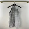 2022 women summer sexy dresses designer dress with metal chain milan runway designer tank crop top t-shirt clothing high end bodycon striped print pullovers vest