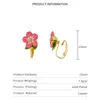 Clip-on & Screw Back Jaeeyin 2022 Autumn Trendy Hand Make Enamel Pink Flower Green Leaf Holiday Jewelry Country Style Stereo Clip Earrings F