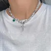 Цепочки хип -хоп богемия имитация нерегулярных жемчугов Кристаллические перекрестные чокеры цепные металлические бусинки ожерелье для женщин мужские ювелирные изделия
