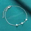 Bracciale con pendente quadrato da 4 mm in argento sterling 925 con catena a scatola per gioielli di moda per feste di fidanzamento di nozze da donna