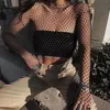 Dirtylily Crystal Diamond See Through Crop Tops 2020 Summer Women Hollow Out Beachwear Shiny Sexy Fashion Party Club Top 220407